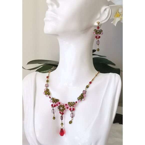 Vintage Czech crystal  beaded necklace earring set - Picture 1 of 8
